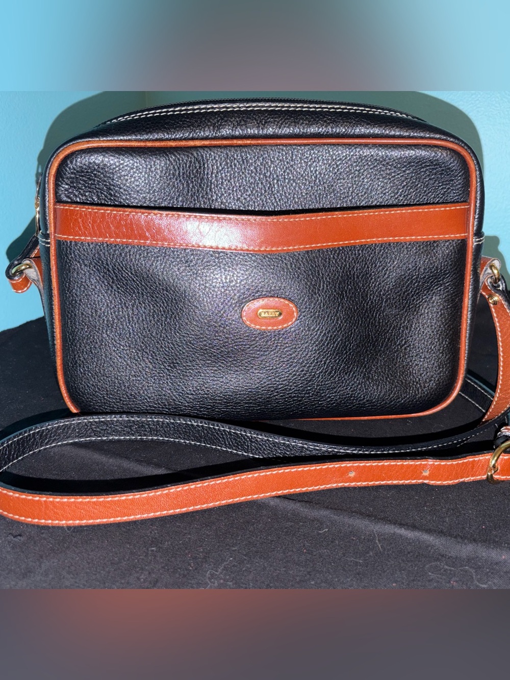 Vintage Bally Black and Brown Leather Shoulder Bag